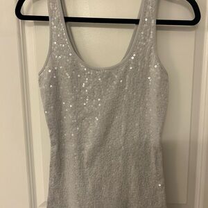 Express Light Gray Sequin Tank Top – Size Medium